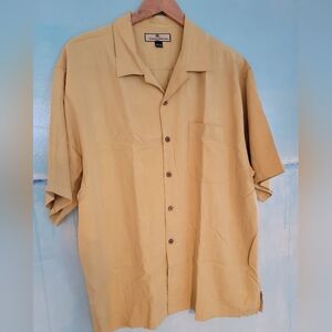 $200 TOMMY BAHAMA SILK YELLOW SHORT SLEEVE SHIRT US L
